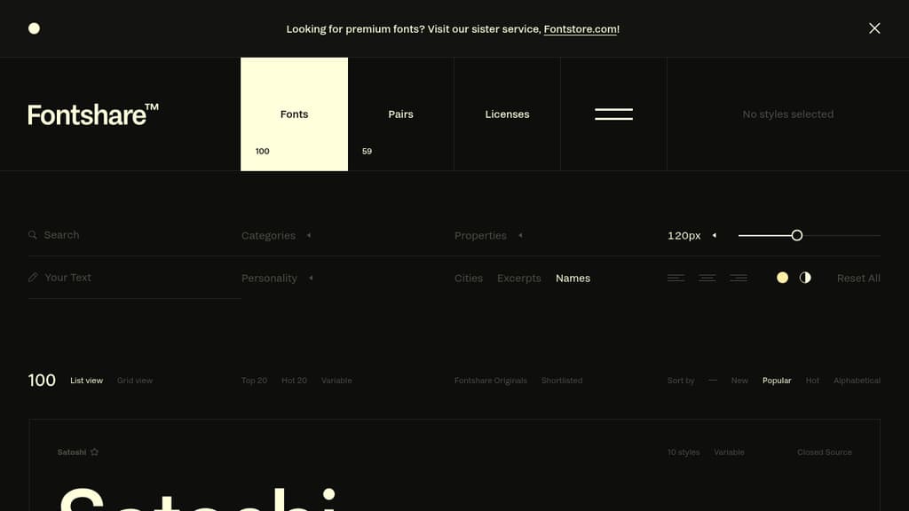 A screenshot of Font Share