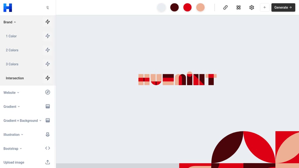 A screenshot of Huemint