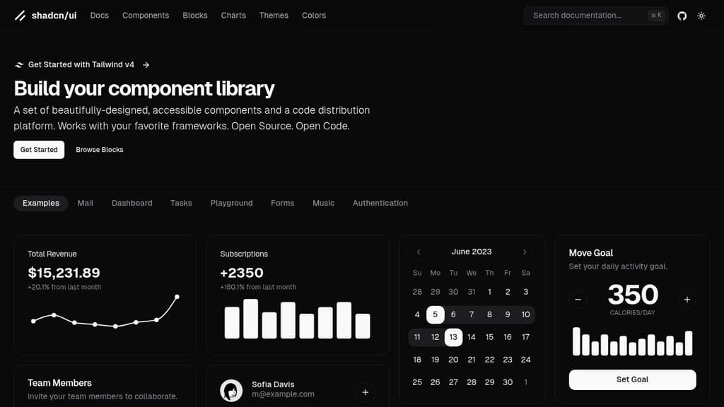 A screenshot of Shadcn UI