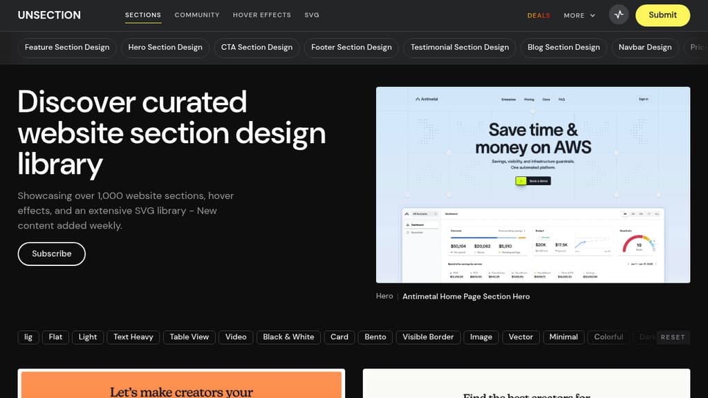 A screenshot of Unsection